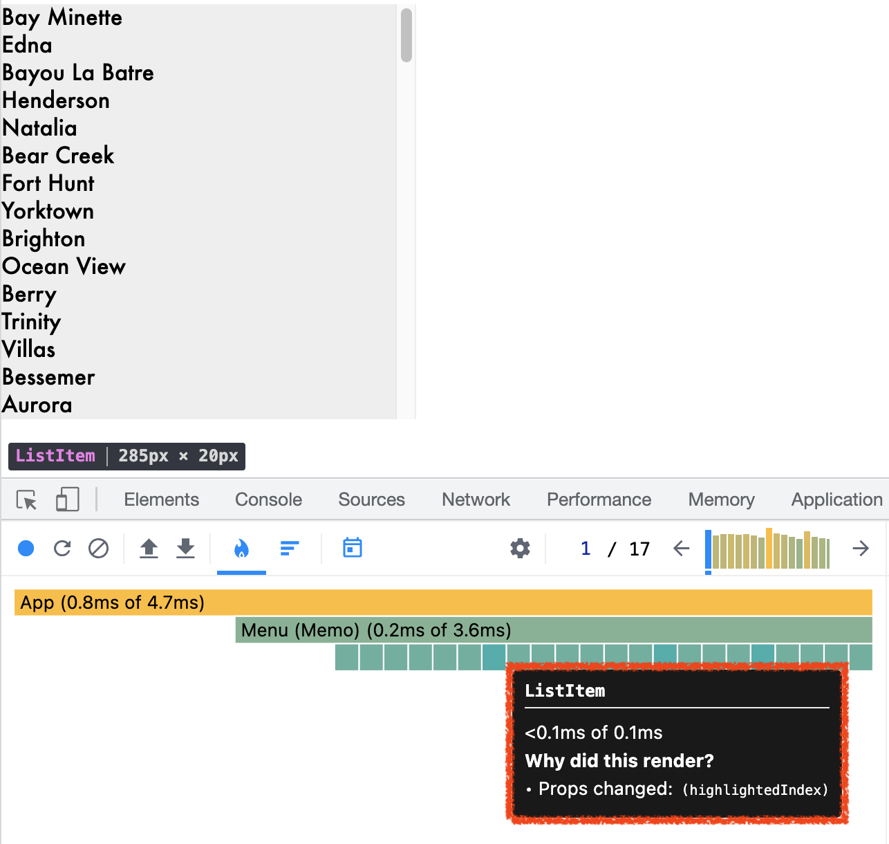 Profiling result - before using React.memo with second argument